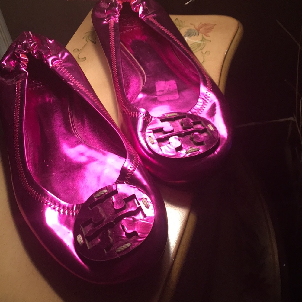Rare Shiny Hot Pink Tory Burch Ballerina Flat Shoe